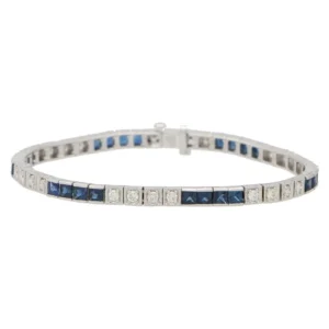 18K White Gold Diamond,Blue Sapphire Bracelet Gems Trade Mart GLD-BRN100