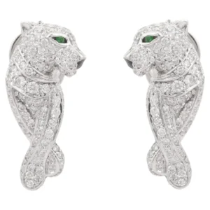 14K White Gold Tsavorite and Diamond Panther Statement Stud Earring  Gems Trade Mart GLD-ENG106
