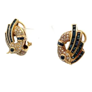 14K White Gold Blue Sapphire and Diamond Stud Earring  Gems Trade Mart GLD-ENG108