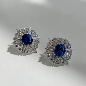 18K White Gold Blue Sapphire and Diamond  Earring  Gems Trade Mart GLD-ENG111