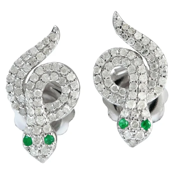 Snake Knot Diamond Emerald Stud Earrings Gems Trade Mart