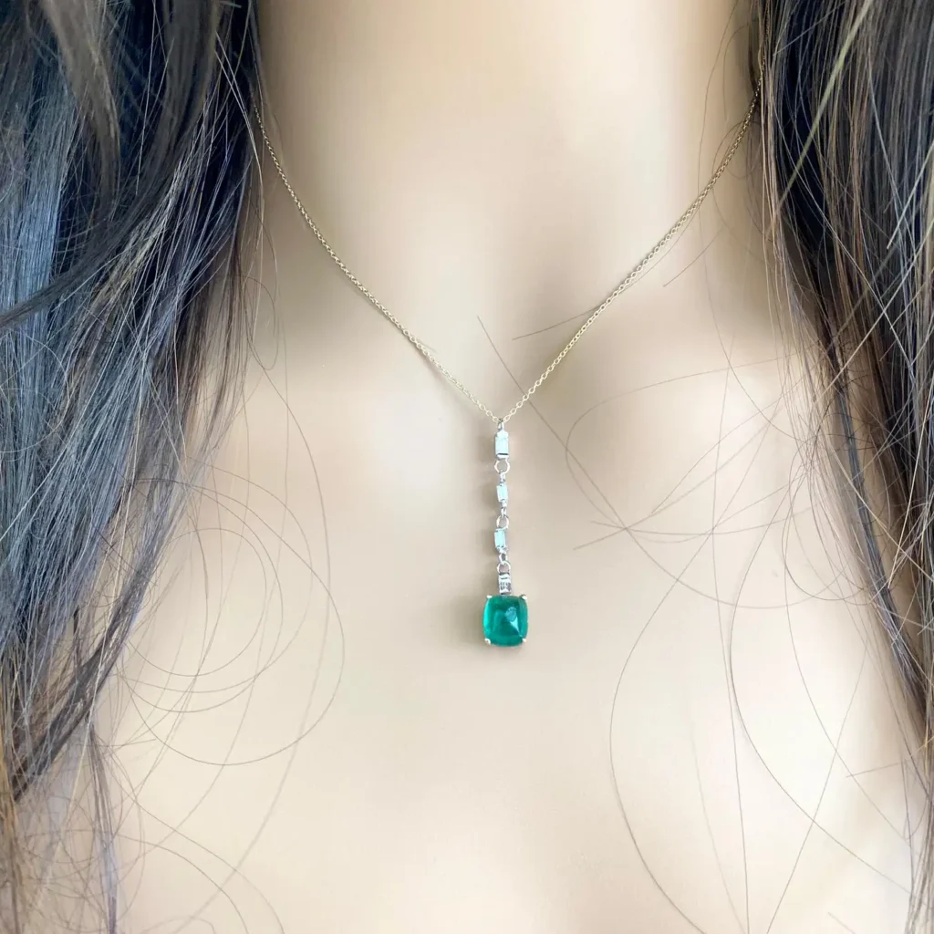Sugar Loaf Emerald Baguette Diamond Lariat Gold Drop Necklace Pendant Gems Trade Mart