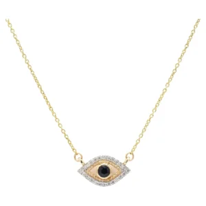 Pure 18k Yellow Gold Diamond Sapphire Evil Eye Chain Necklace Gems Trade Mart GTM-NEC107
