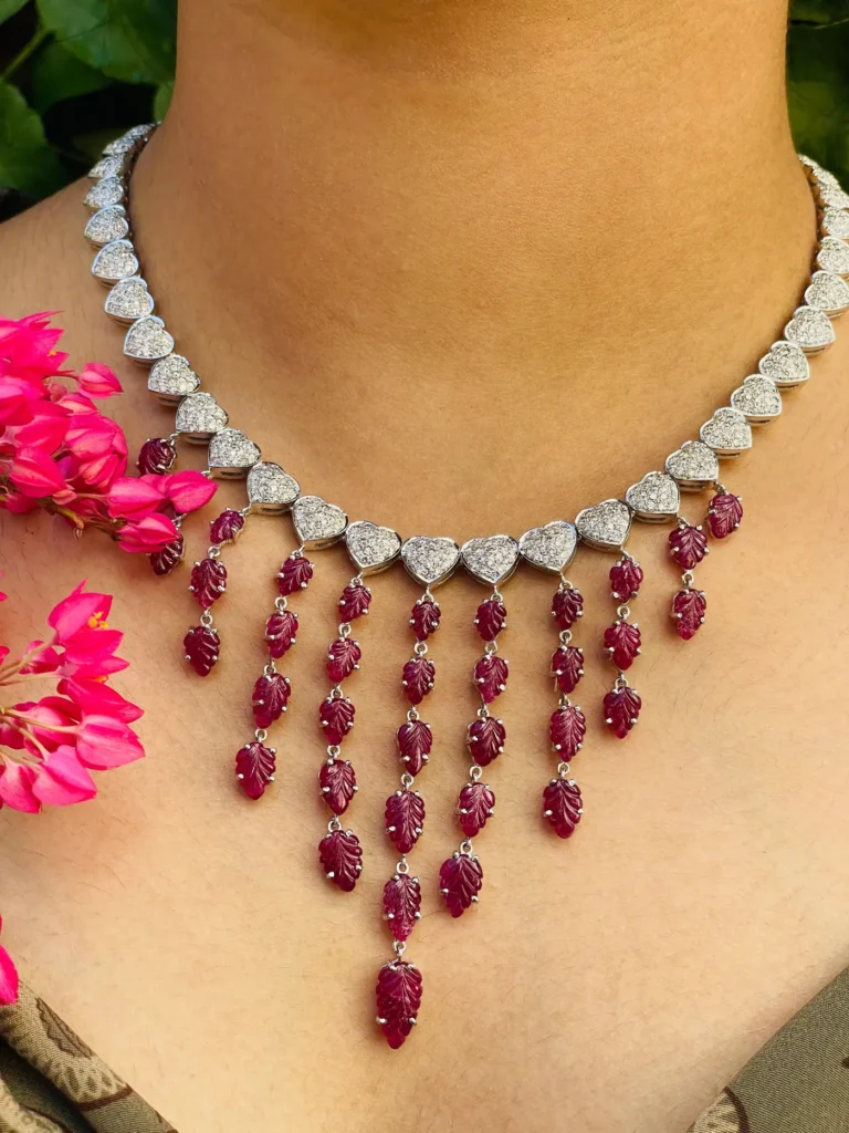 Ruby and Diamond Drop Necklace Gems Trade Mart