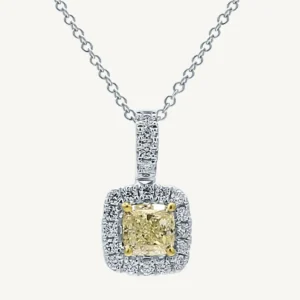 Natural Yellow Cushion and White Diamond Gold Drop Pendant Gems Trade Mart GTM-NEC109