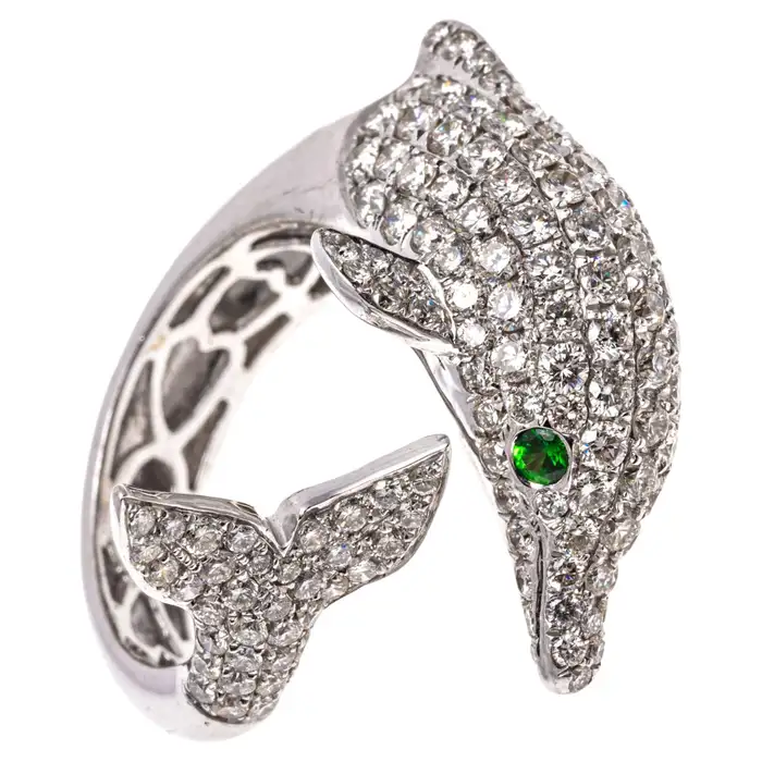 Gold Pave Diamond Dolphin Ring Gems Trade Mart