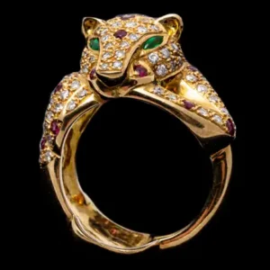 Diamond Lepard Ruby with Emerald Gemstone Eyes in 18K Solid Yellow  Gold Gems Trade Mart GLD-RN116