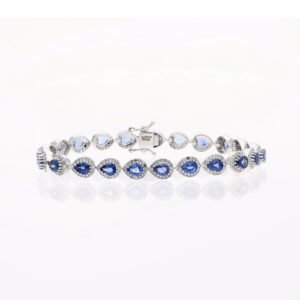 18K White Gold Blue Sapphire Diamond  Bracelet Gems Trade Mart GTM-BRN2101