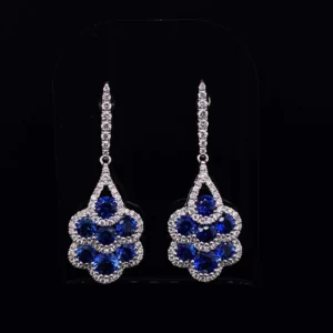 Sapphire and Diamond Fancy Cluster Drop Earrings Gems Trade Mart GTM-ENG102