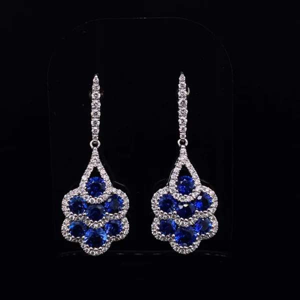 Sapphire and Diamond Fancy Cluster Drop Earring