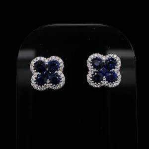 Sapphire and Diamond Quatrefoil Cluster Earrings Gems Trade Mart GTM-ENG103