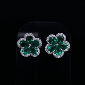 Pear Cut Emerald And Diamond Flower Cluster Stud Earrings  Gems Trade Mart GTM-ENG105