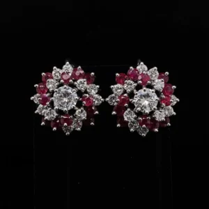 Ruby and Diamond Fancy Swirl Clip Earrings Gems Trade Mart GTM-ENG101
