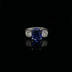 Emerald Cut Sapphire and Diamond Three Stone Ring Gems Trade Mart GTM-ENG103