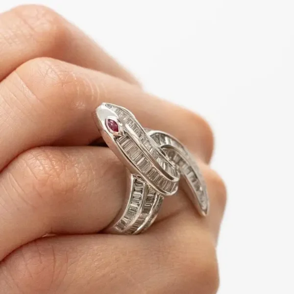 Diamond Set Entwined Body Snake Ring