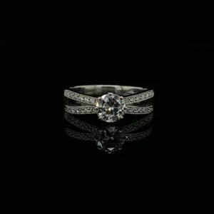 Round Diamond Solitaire Ring with Diamond Set Split Shoulders Gems Trade Mart GTM-ENG108