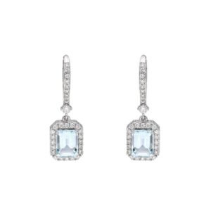 Aquamarine and Diamond Cluster  Earrings Gems Trade Mart GTM-ENG2100