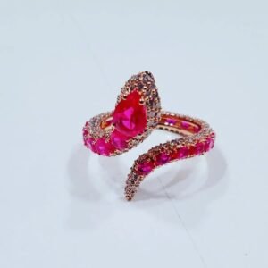 18K White Gold Snake Ring with Natural Diamonds and Ruby Gemstones